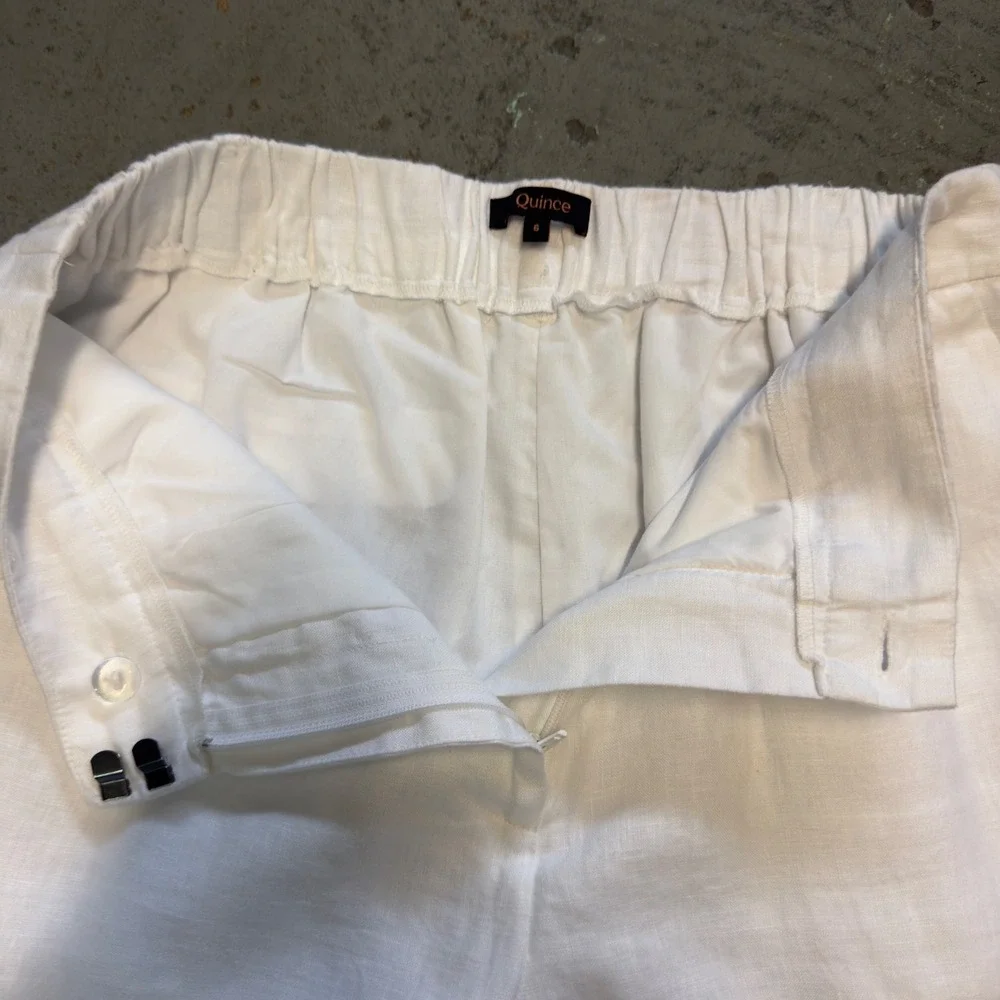 Quince 100% European Linen Pleated Trouser White Wide Leg Pants Womens 6 JDAVN01